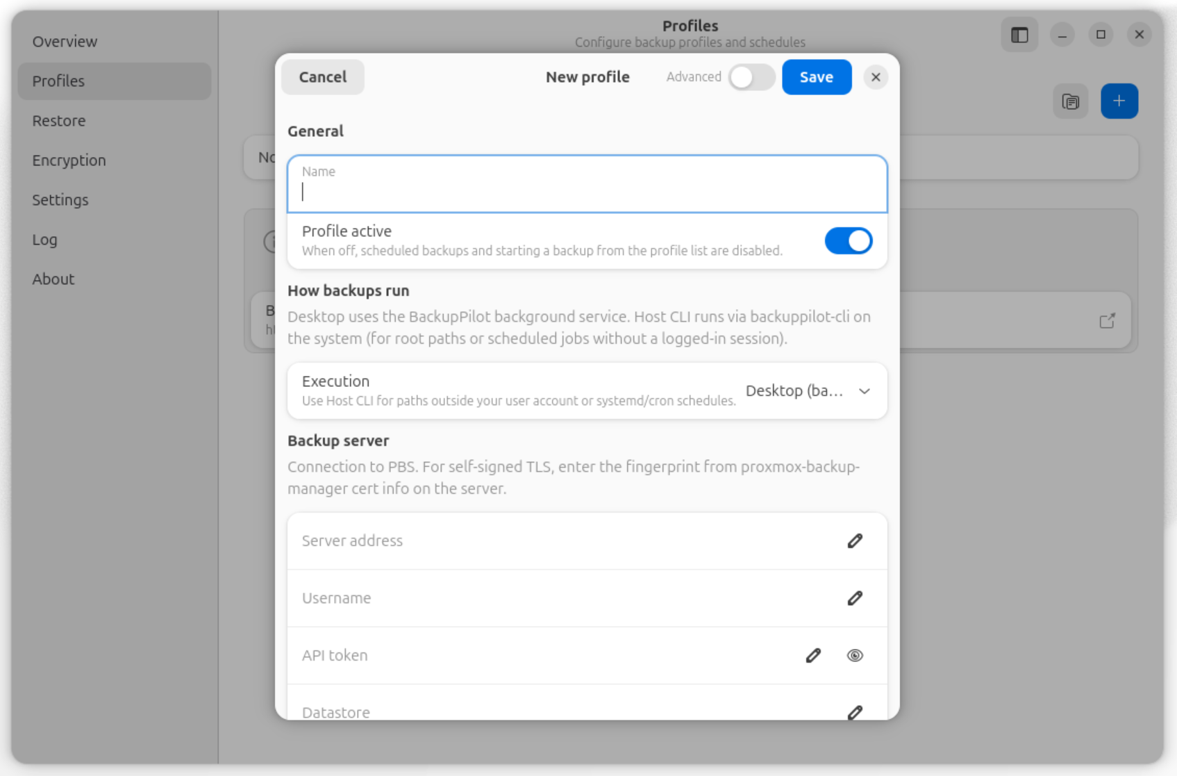 Create a New Backup Profile