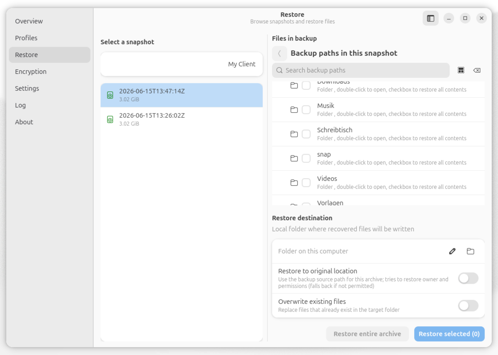Restore Files from Backup Snapshots